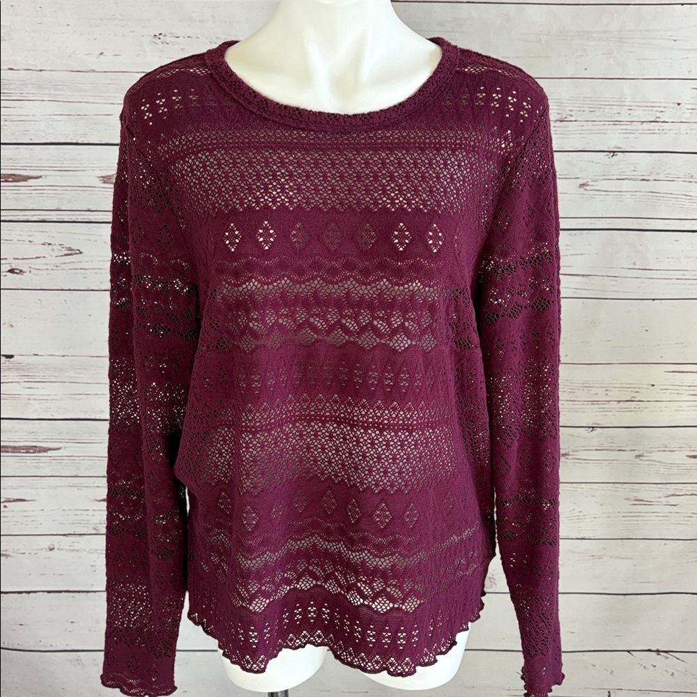 Lucky Brand Woman’s Open Knit Sweater Size XXL Purple Long Sleeve Layering NWT